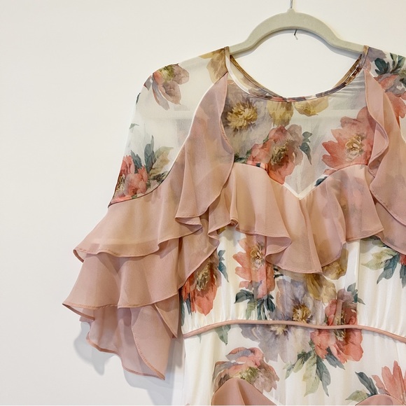 Talulah Darcy Floral Print Dress Short Sleeve Ruffled Tiered Mini Dress S - Picture 9 of 14